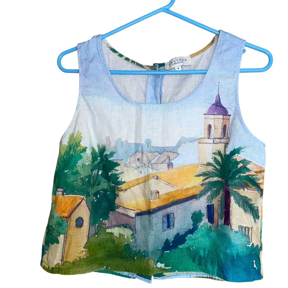 Calypso St Barth Womens Top Size Medium Multicolor Scenic Button Back